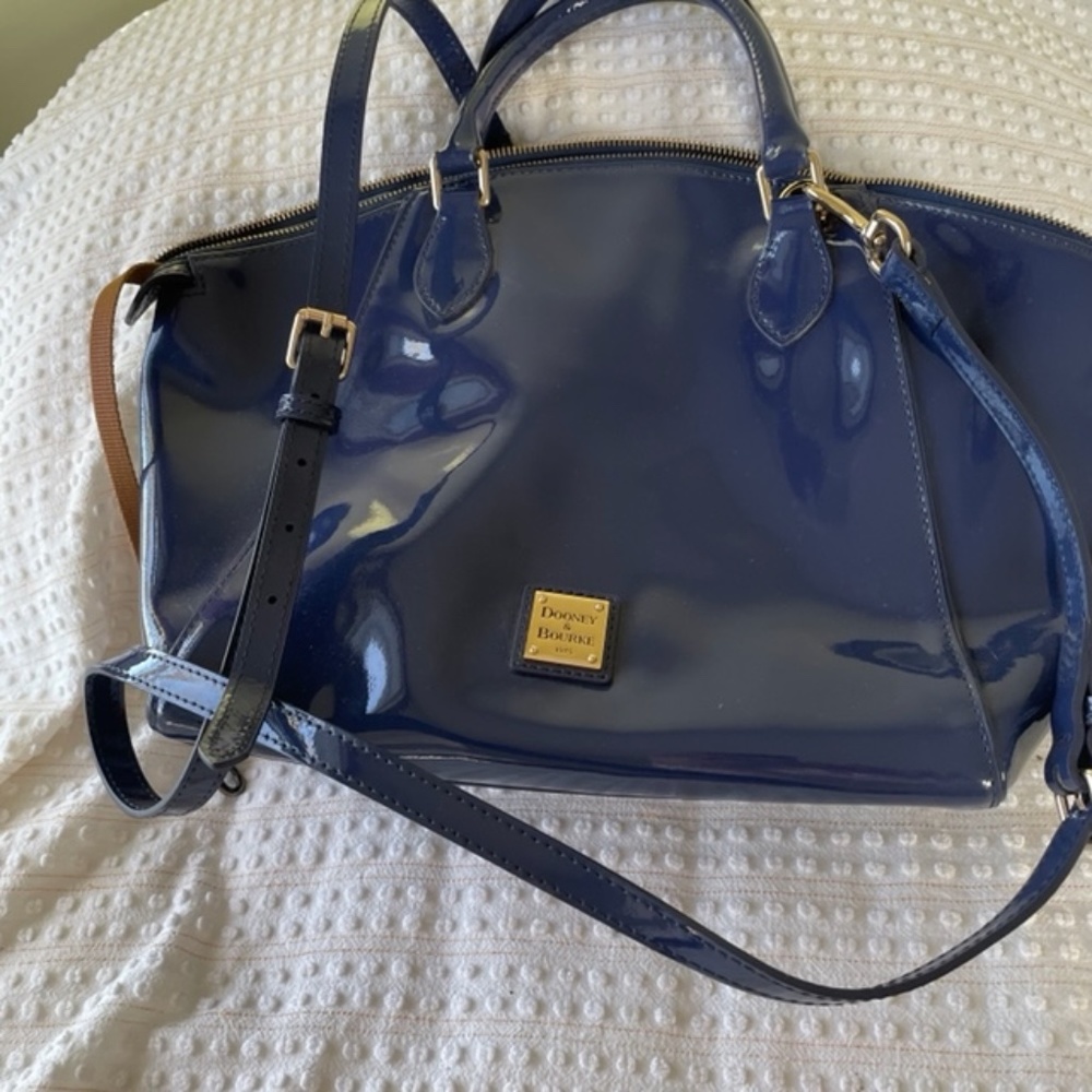 Dooney & Bourke Handbag Navy Blue patten leather satchel w/ detachable crossbody